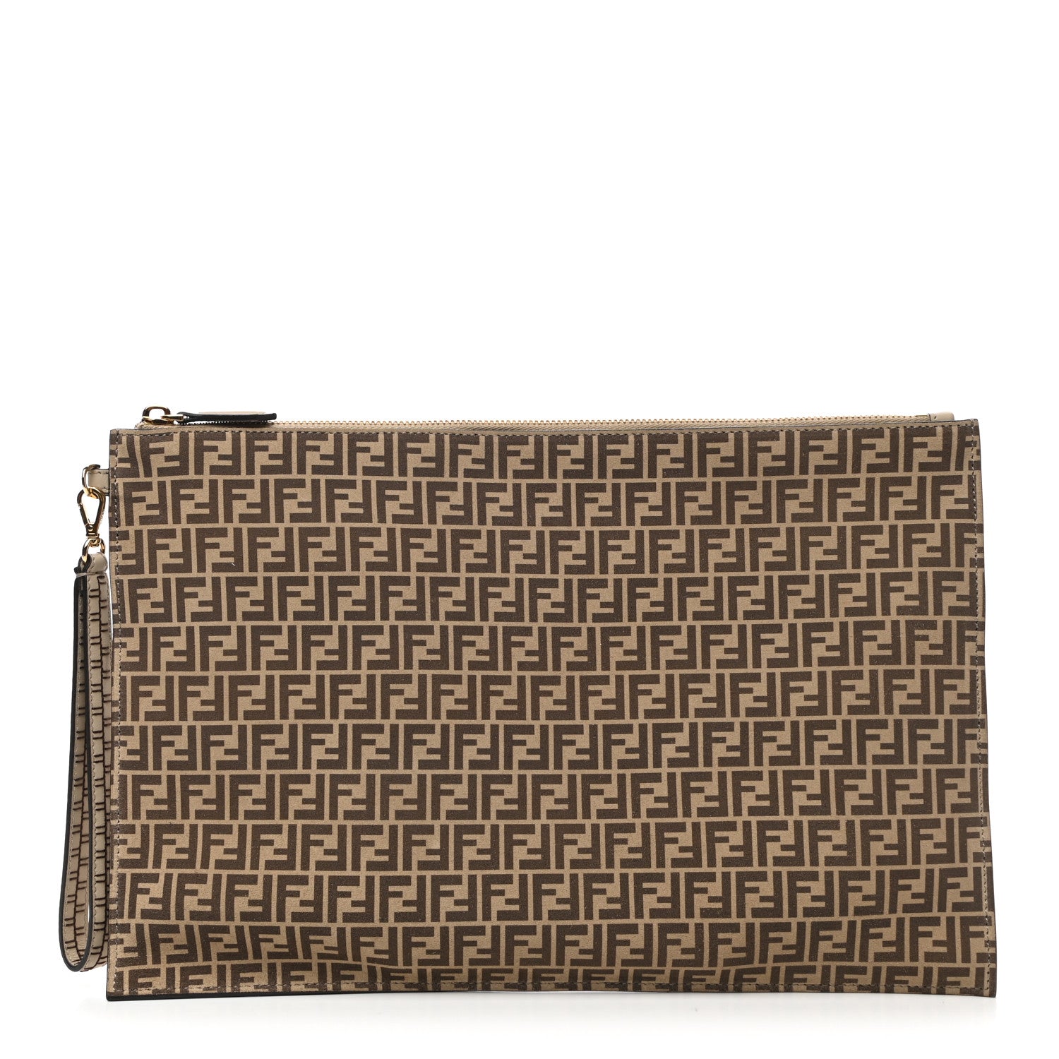 Fendi Suede Vitello Grace Micro FF Large Flat Pouch Nude Spring Maya 1 of 8