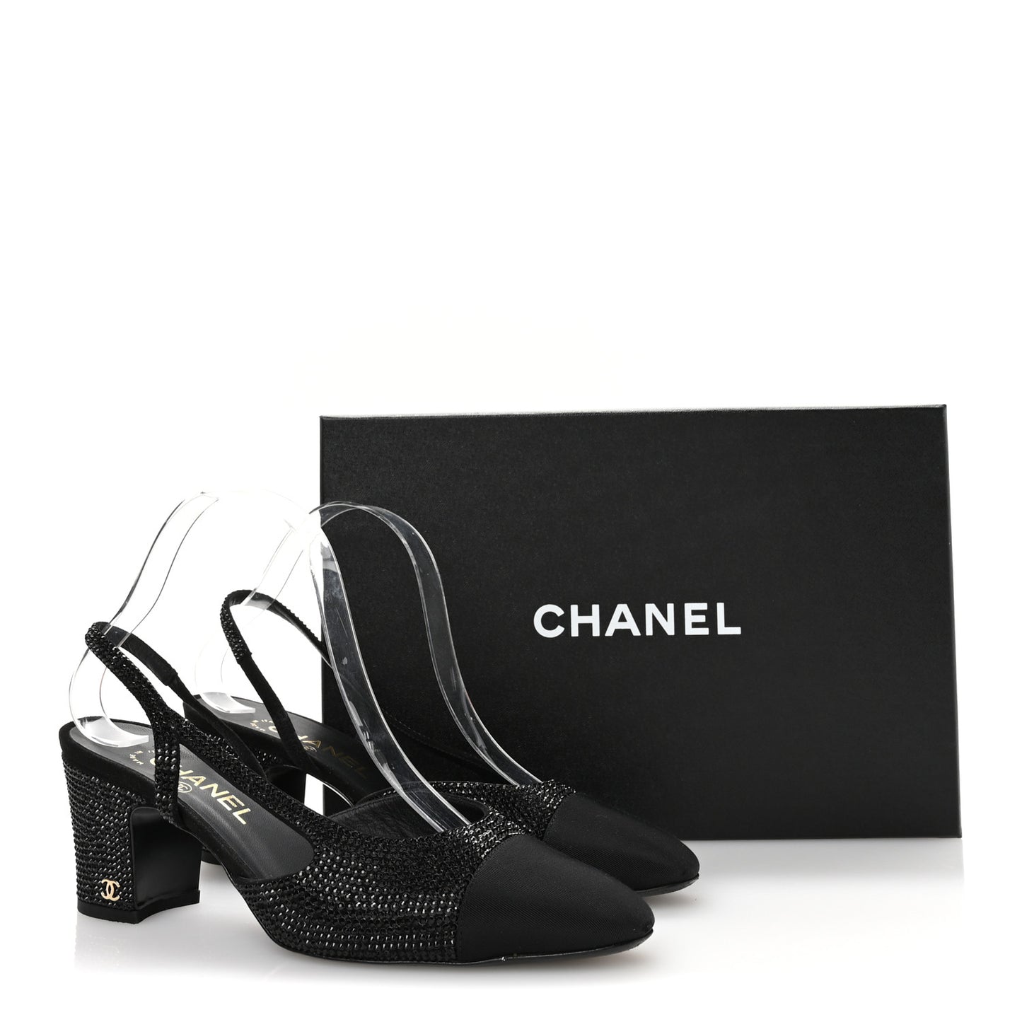 Strass Grosgrain Cap Toe CC Slingback Pumps 39 Black