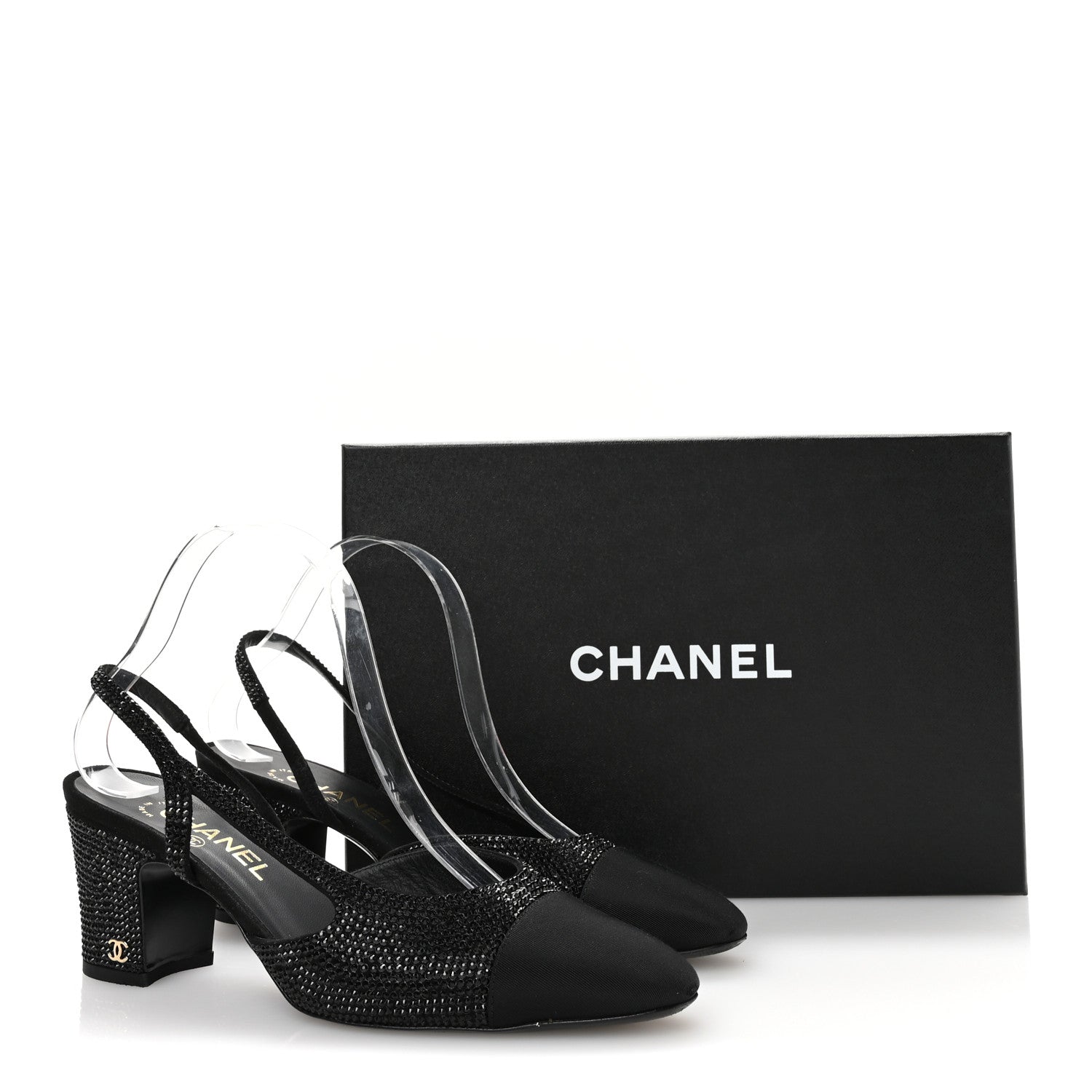 Chanel Strass Grosgrain Cap Toe CC Slingback Pumps 39 Black 10 of 10