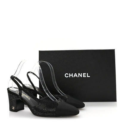 Chanel Strass Grosgrain Cap Toe CC Slingback Pumps 39 Black 10 of 10