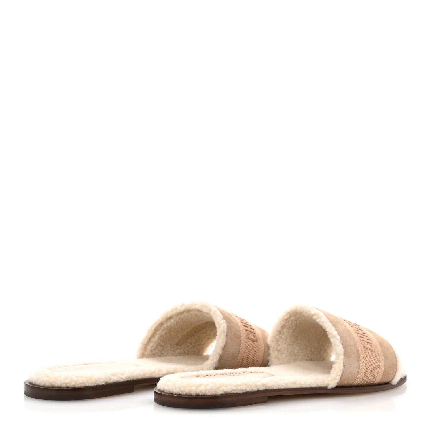 Christian Dior Suede Goatskin Shearling Embroidered Dway Slide Sandals 38 Cookie 5 of 10