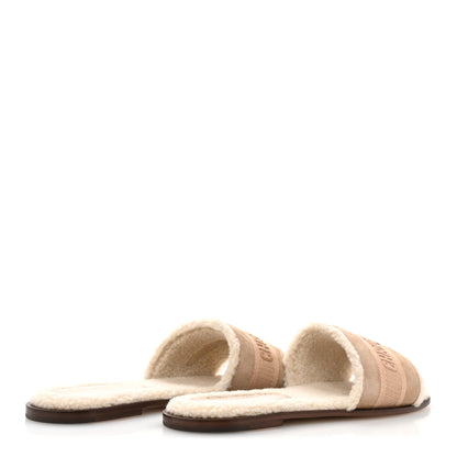 Christian Dior Suede Goatskin Shearling Embroidered Dway Slide Sandals 38 Cookie 5 of 10