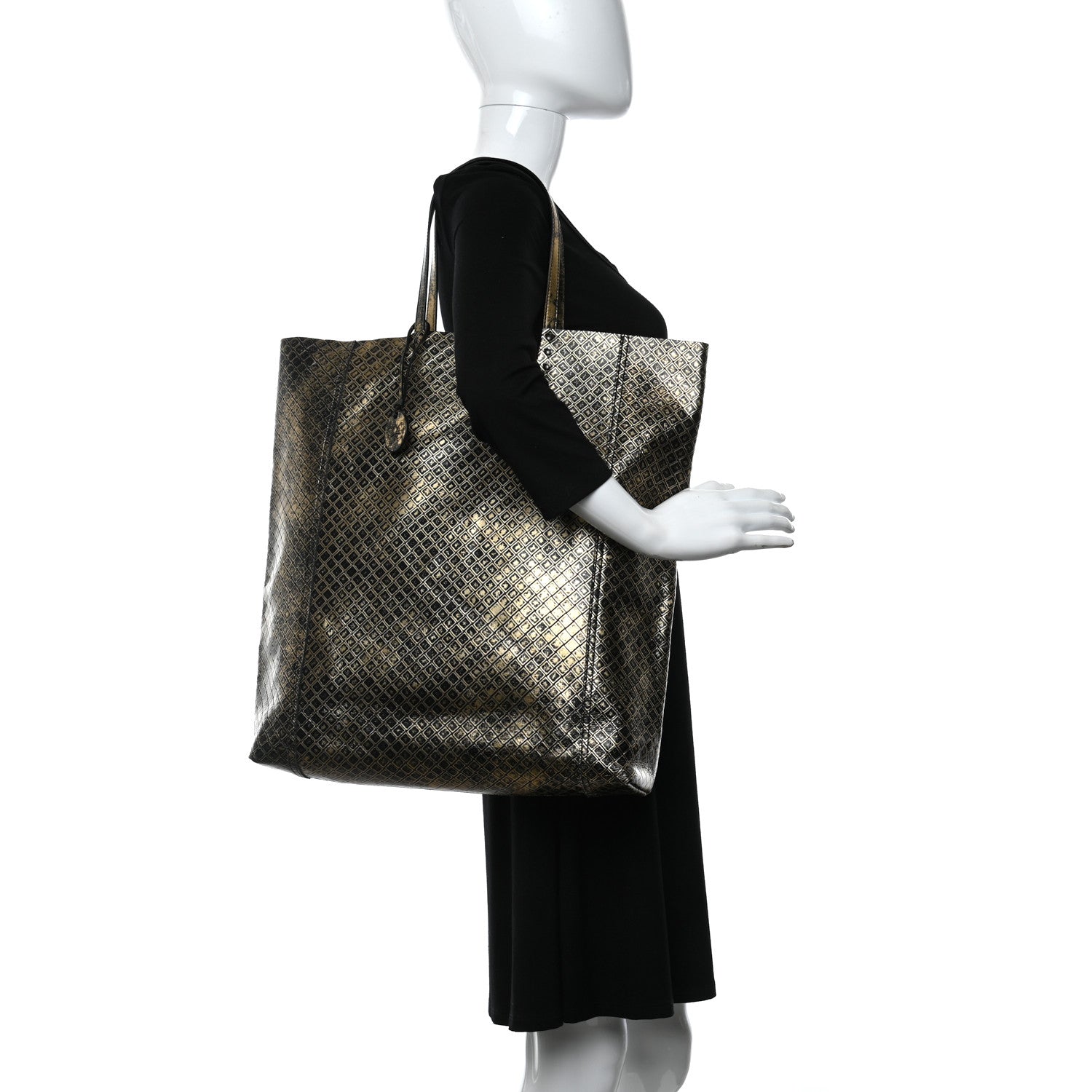 Bottega Veneta Calfskin Intrecciomirage Antique Tote Black Gold 3 of 8