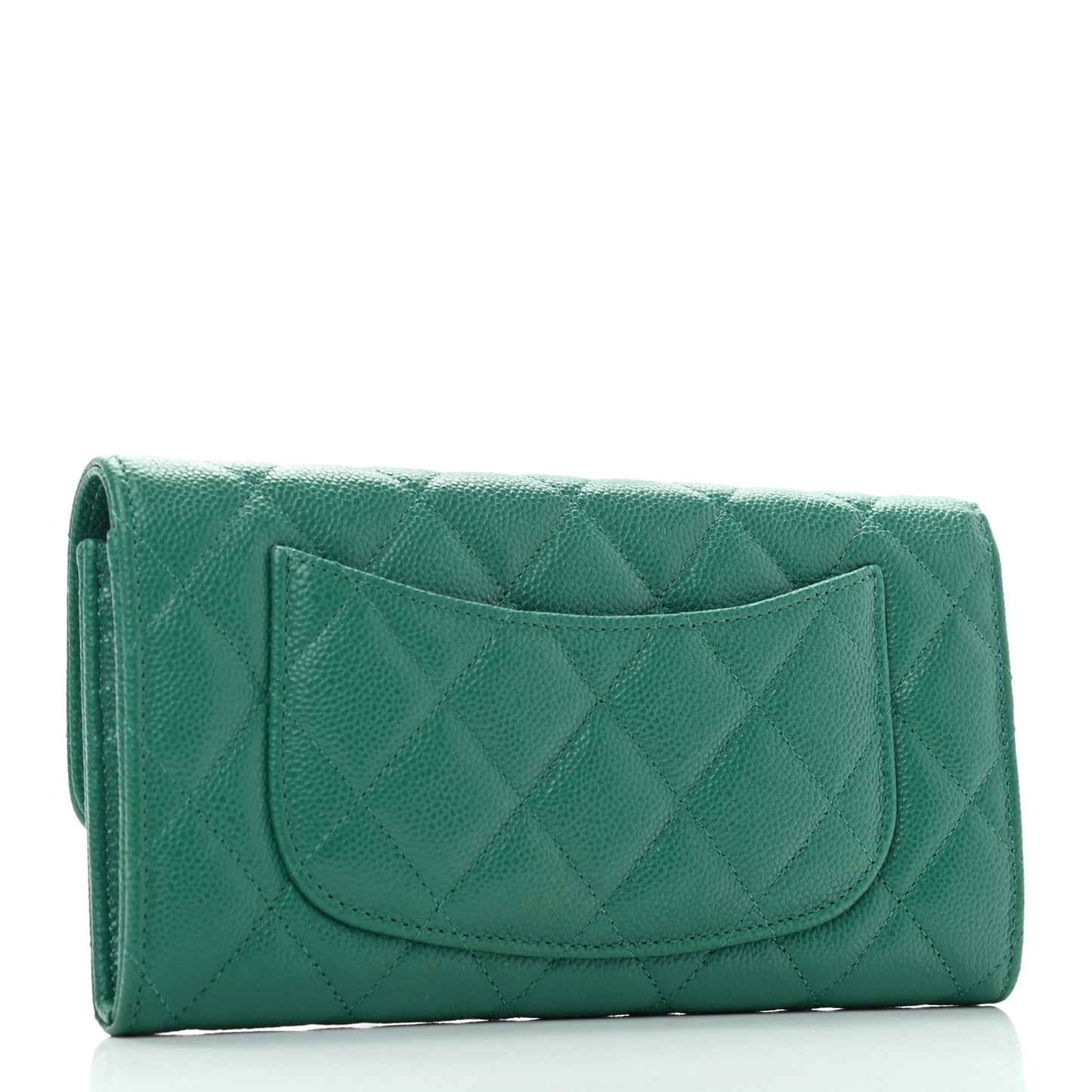 Caviar Quilted Large Gusset Flap Wallet Green