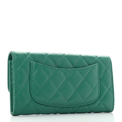 Chanel Caviar Quilted Large Gusset Flap Wallet Green 3 of 8