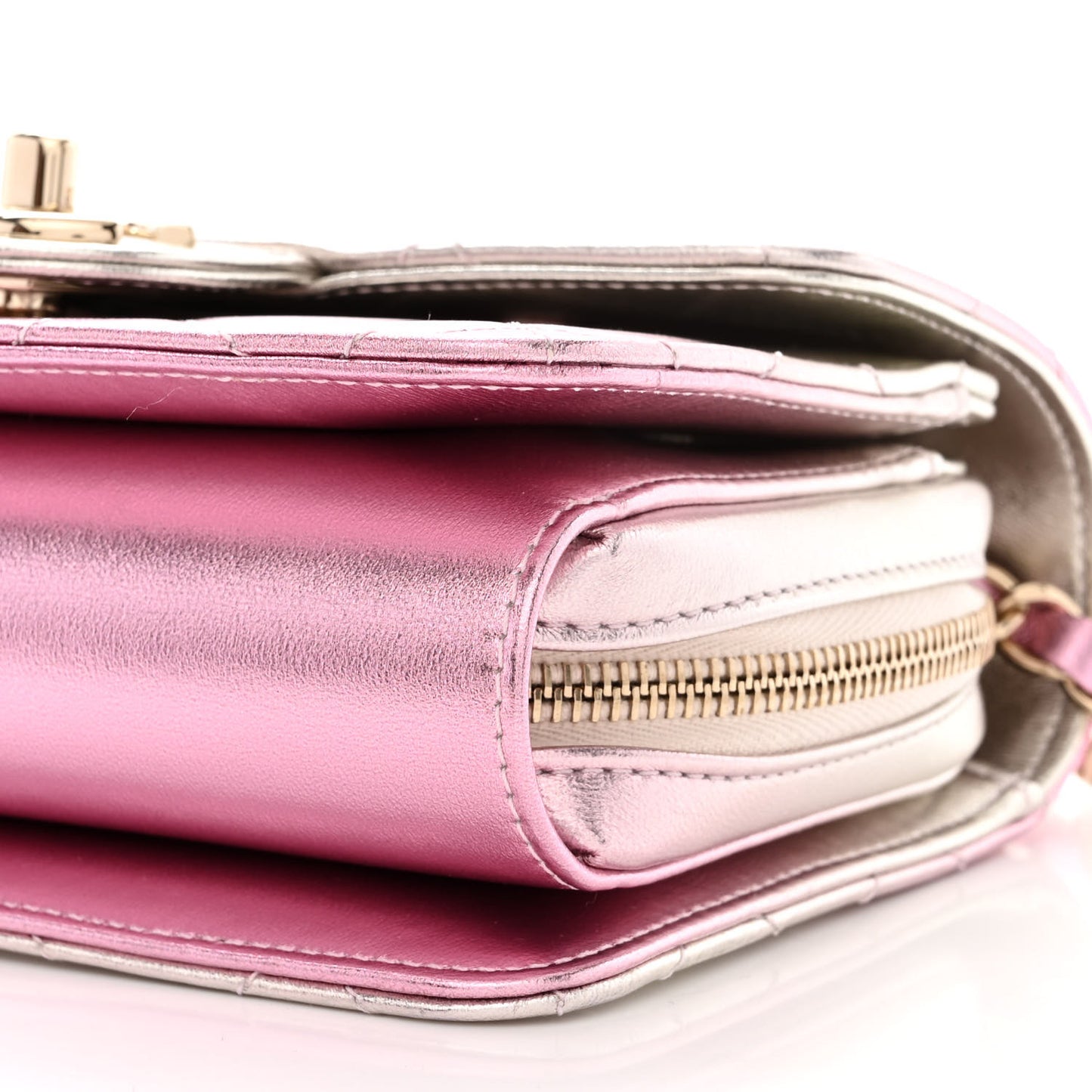 Metallic Lambskin Like A Wallet Flap Golden Pink