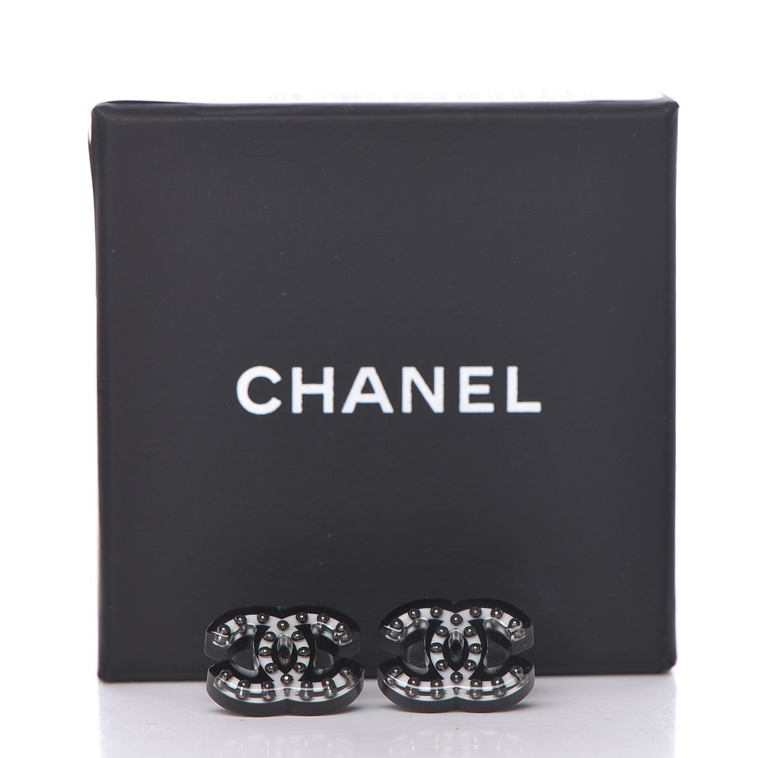 Chanel Resin CC Earrings Black White 5 of 5