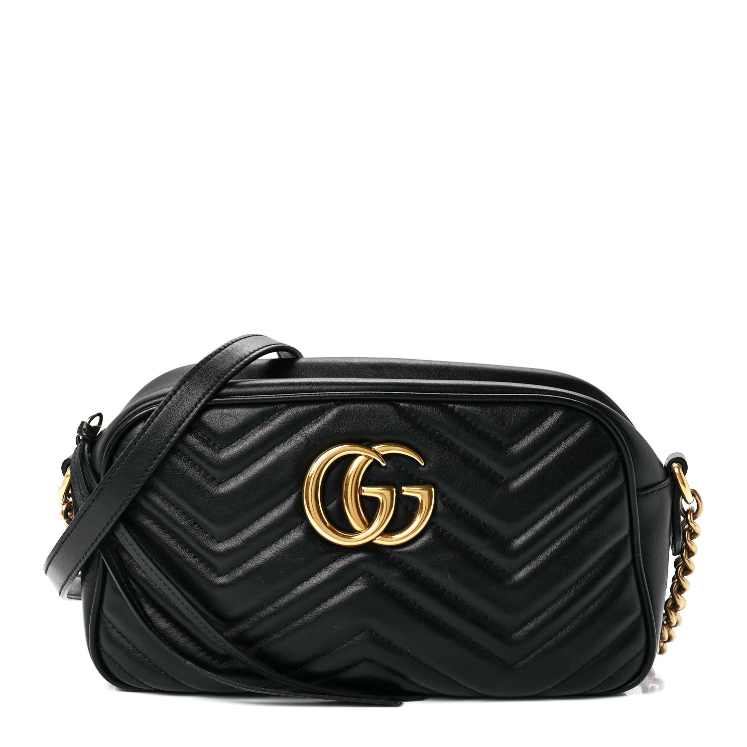 Gucci Calfskin Matelasse Small GG Marmont Chain Shoulder Bag Black 1 of 12