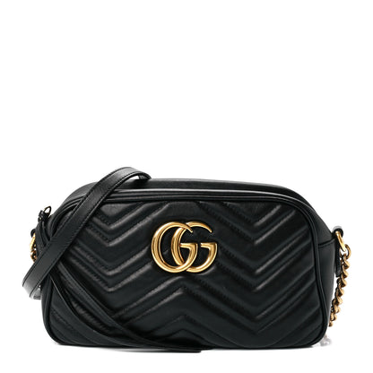 Gucci Calfskin Matelasse Small GG Marmont Chain Shoulder Bag Black 1 of 12