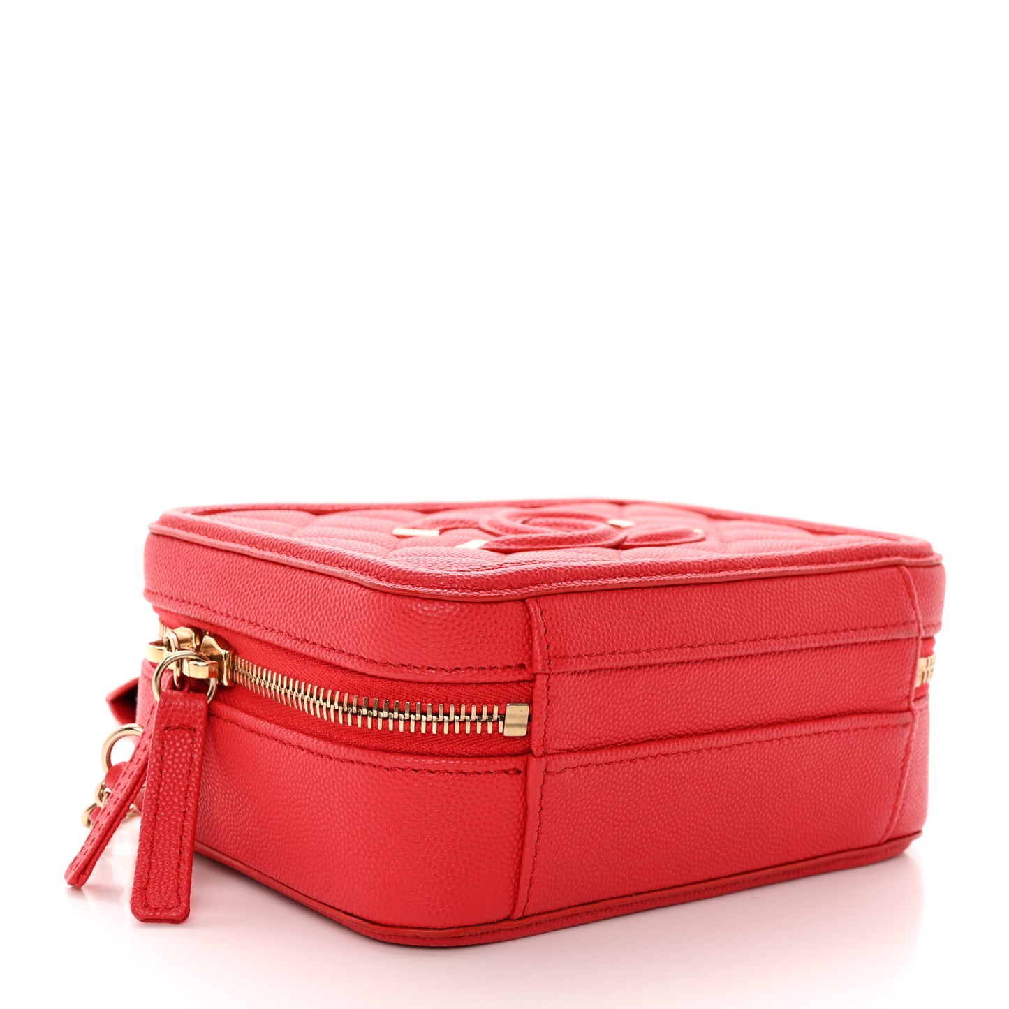 Caviar Quilted Small CC Filigree Vanity Case Red