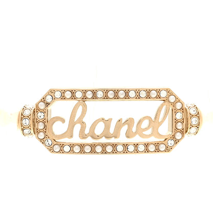 Chanel Pearl Crystal Logo Choker Gold Pearly White 4 of 5