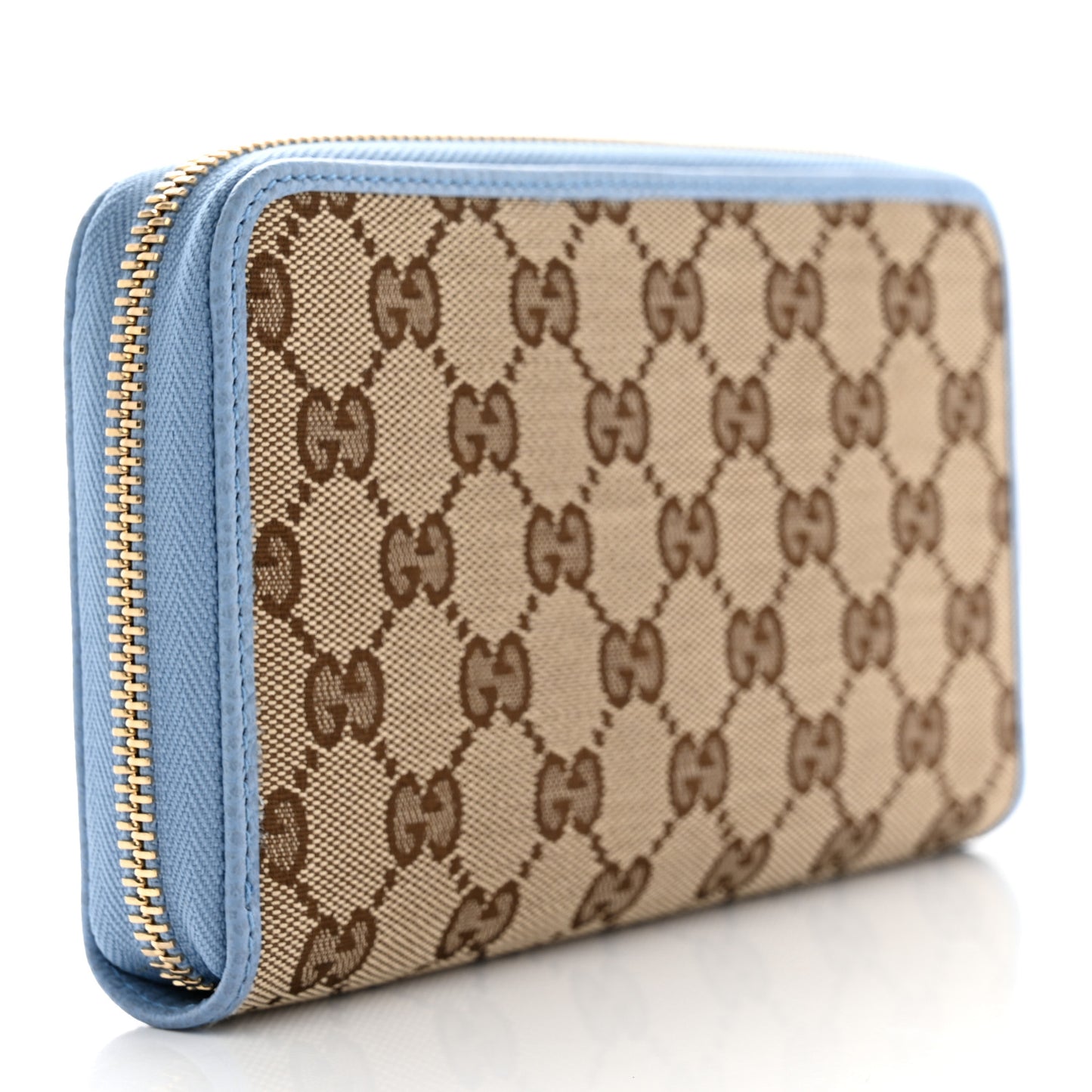 Monogram Dollar Calfskin Zip Around Wallet Beige Ebony Mineral Blue