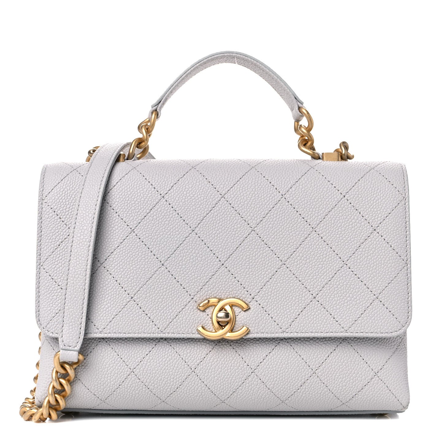 Grained Calfskin Small Stitched Flap Grey