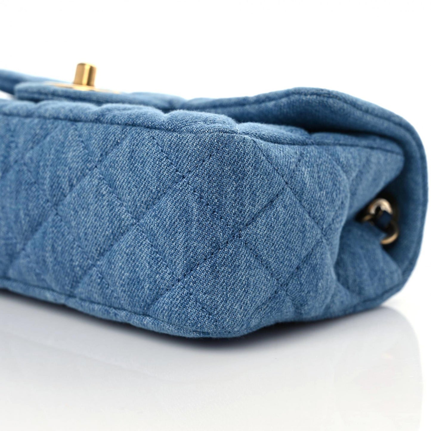 Denim Quilted Mini Pearl Crush Rectangular Flap Blue