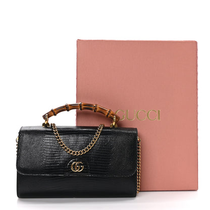 Gucci Calfskin Lizard Embossed Mini Diana Bamboo Top Handle Chain Bag Black 10 of 10