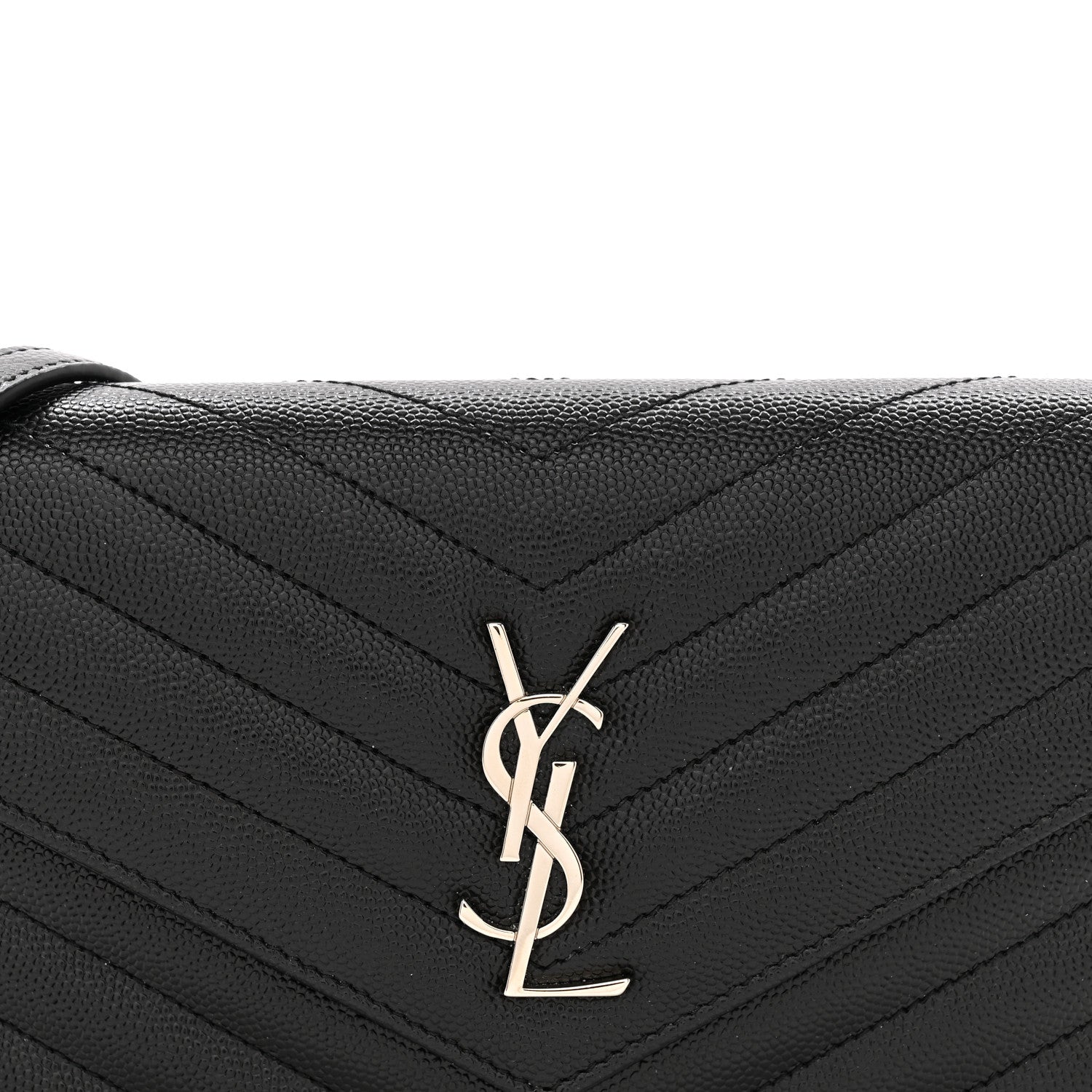 Saint Laurent Grain De Poudre Matelasse Chevron Monogram Envelope Chain Wallet Black 8 of 12