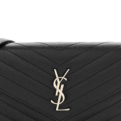 Saint Laurent Grain De Poudre Matelasse Chevron Monogram Envelope Chain Wallet Black 8 of 12