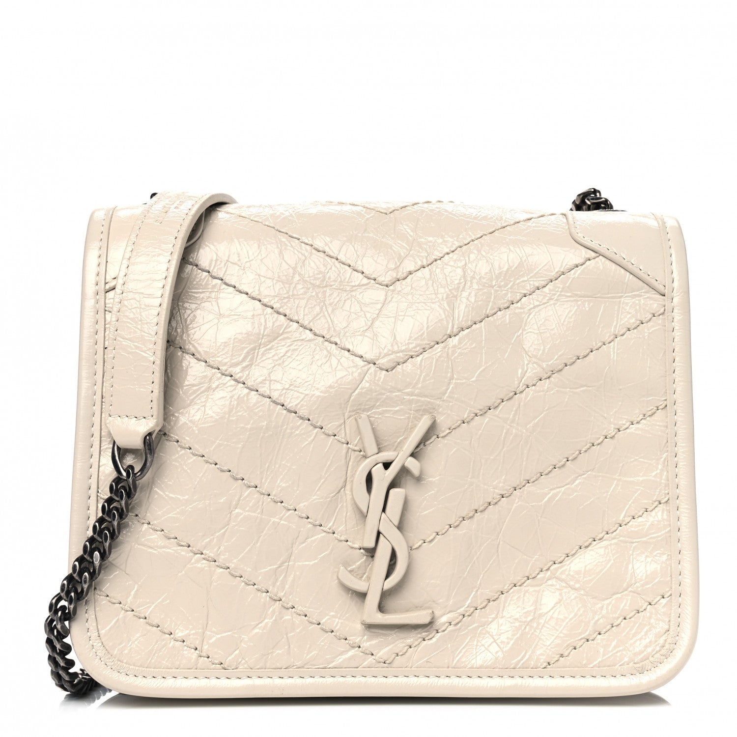 Saint Laurent Crinkled Calfskin Matelasse Monogram Niki Chain Wallet Crema Soft 1 of 5
