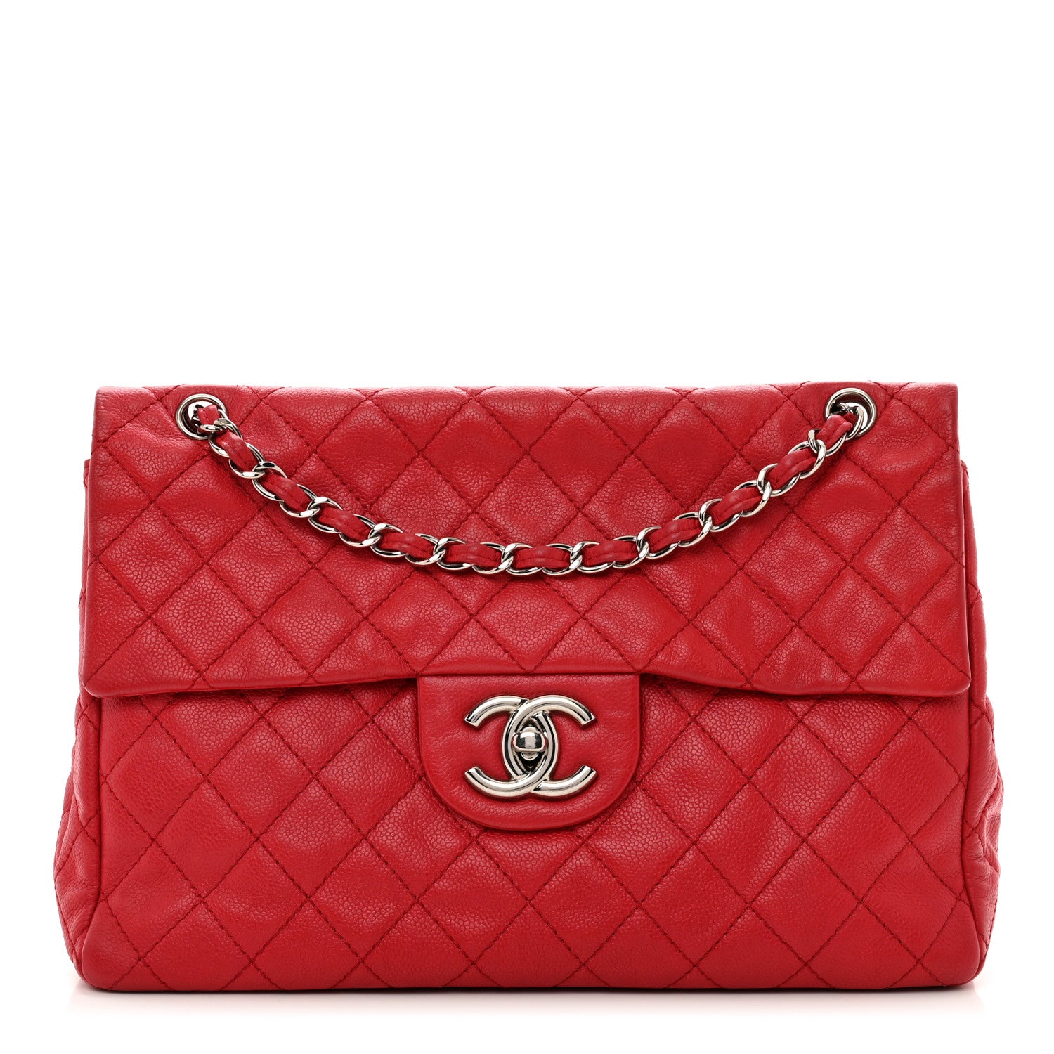 Chanel Soft Caviar Quilted Jumbo XL Single Flap Red 1 of 12