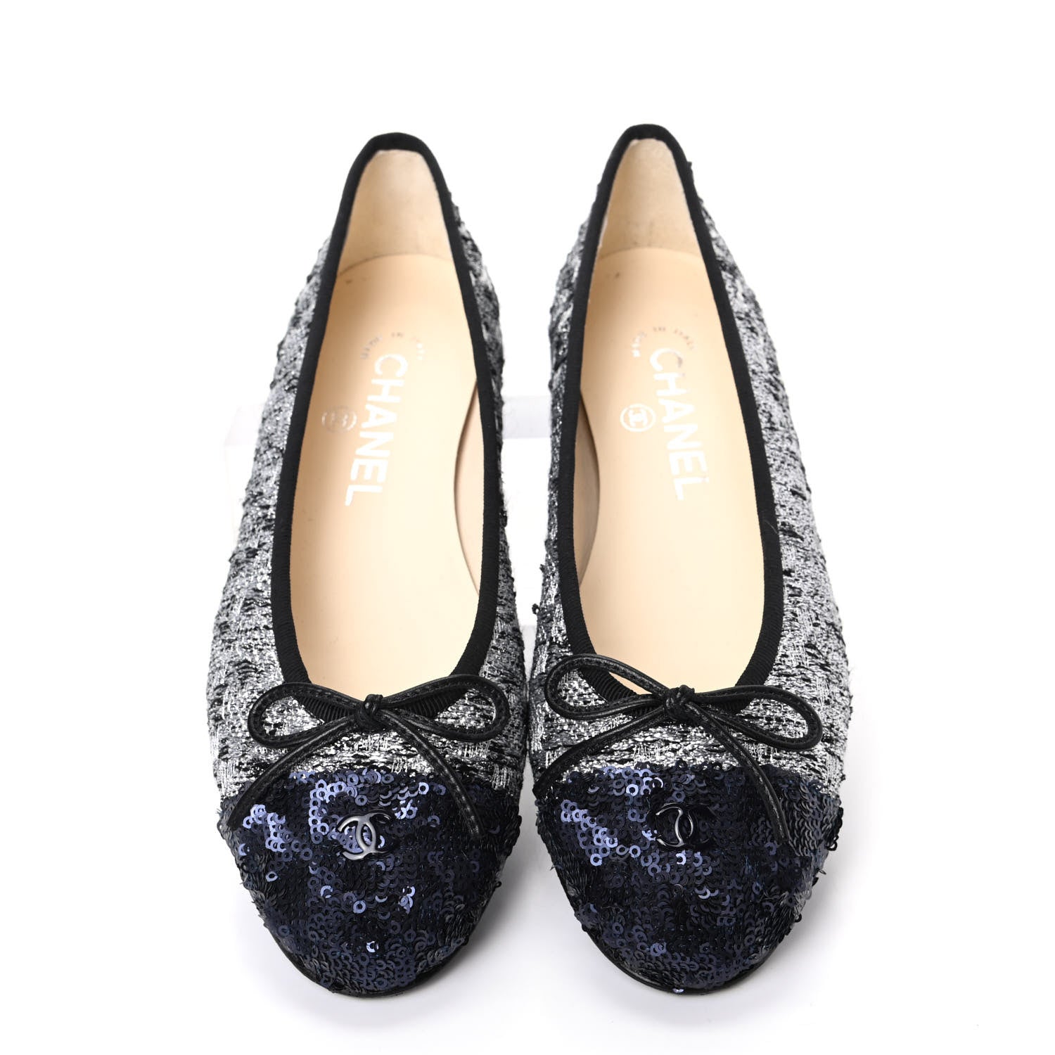 Chanel Tweed Sequin Cap Toe Ballerina Flats 36.5 Black Blue 5 of 11