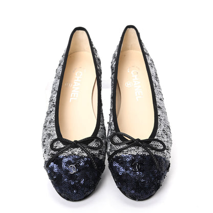 Chanel Tweed Sequin Cap Toe Ballerina Flats 36.5 Black Blue 5 of 11