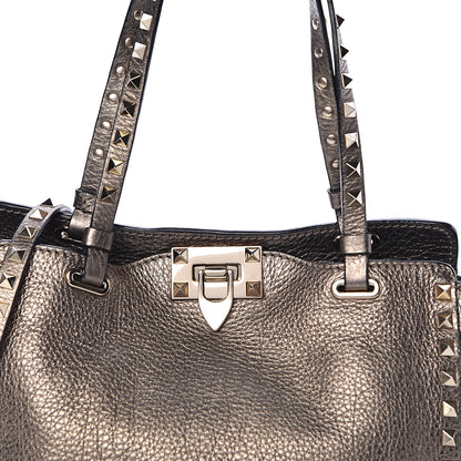 Valentino Garavani Metallic Alce Printed Calfskin Small Rockstud Tote Sasso 12 of 12