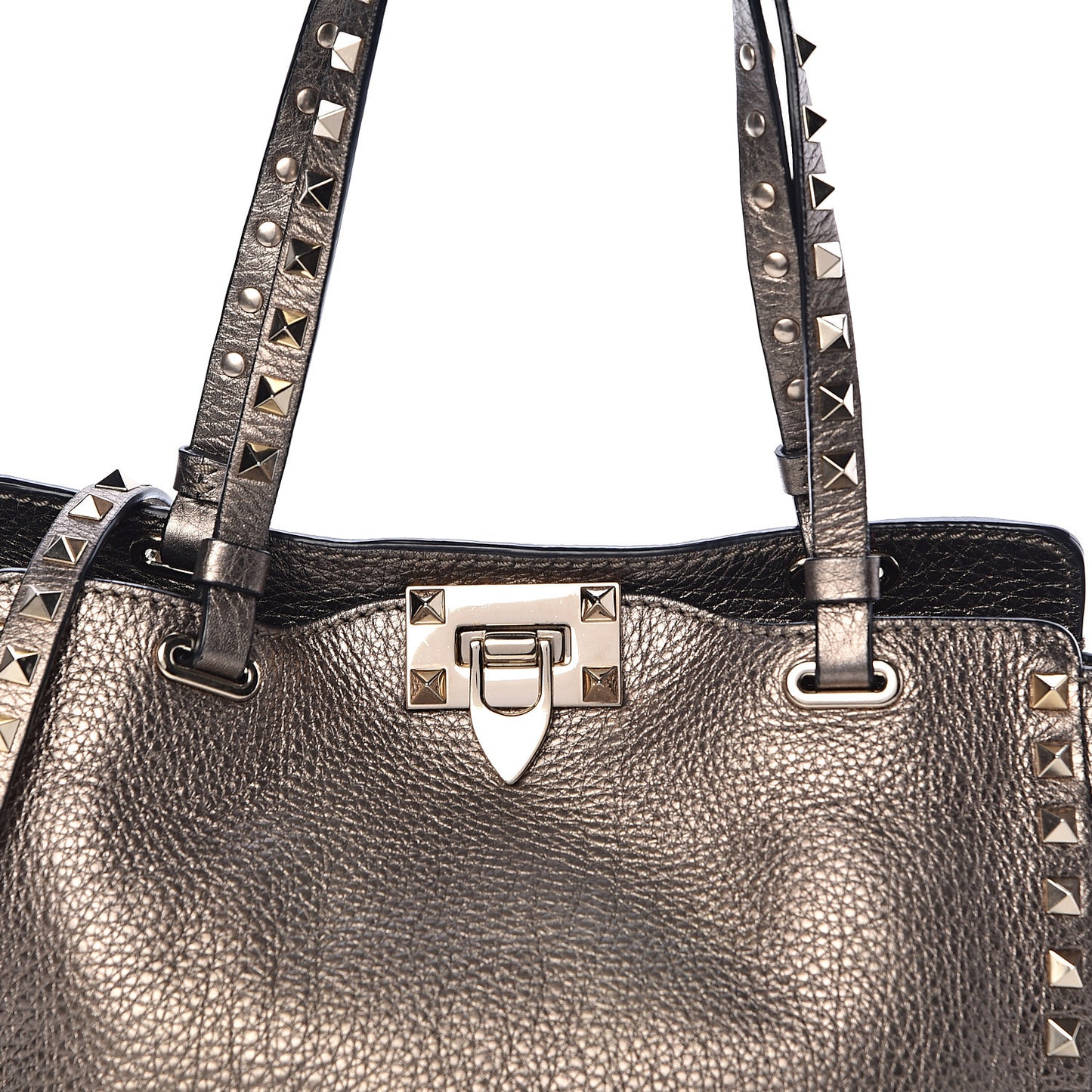 Metallic Alce Printed Calfskin Small Rockstud Tote Sasso