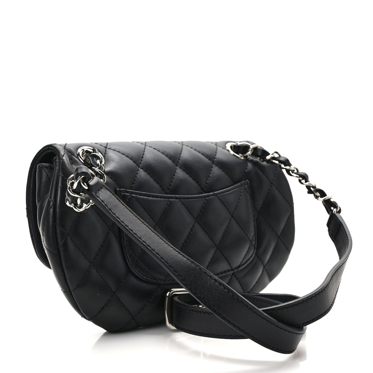 Calfskin Quilted CC Uniform Flap Belt Bag Black