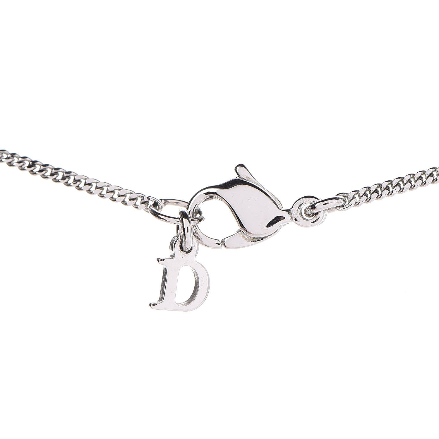 Christian Dior Crystal Cross Necklace Silver 307482