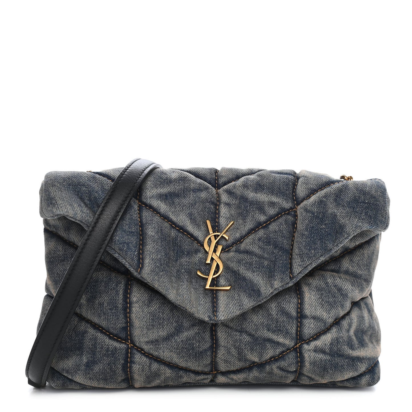 Denim Quilted Toy Loulou Puffer Monogram Chain Satchel Blue Black
