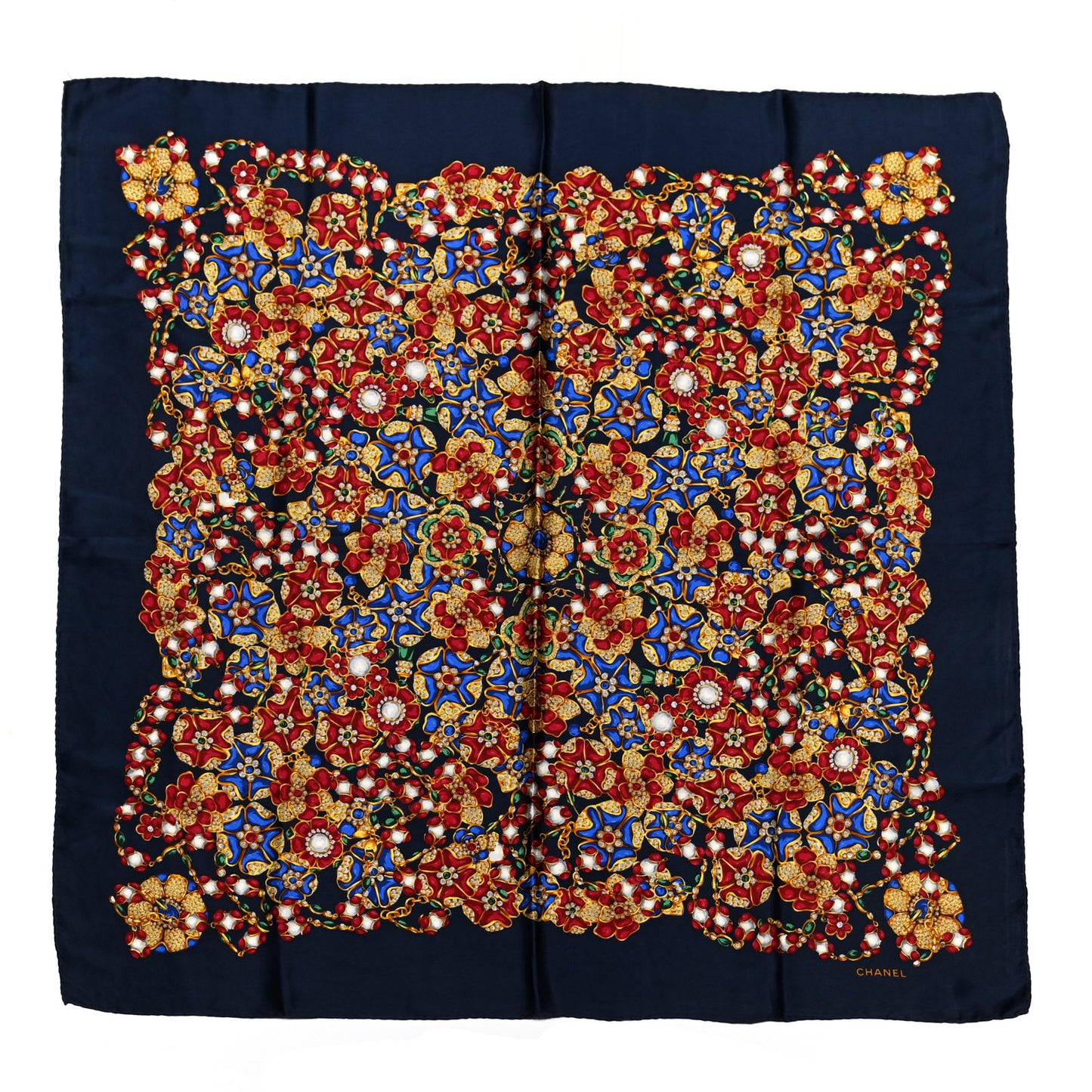 Silk Floral Scarf Blue