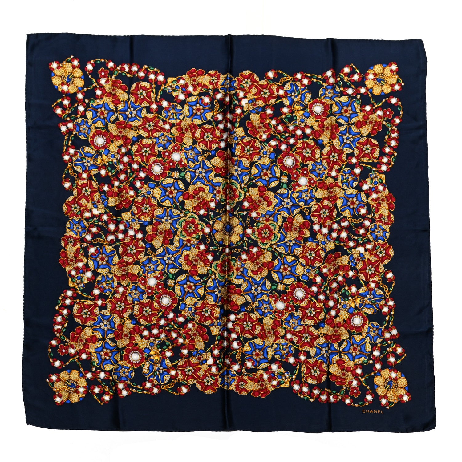 Chanel Silk Floral Scarf Blue 1 of 5