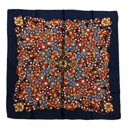 Chanel Silk Floral Scarf Blue 1 of 5