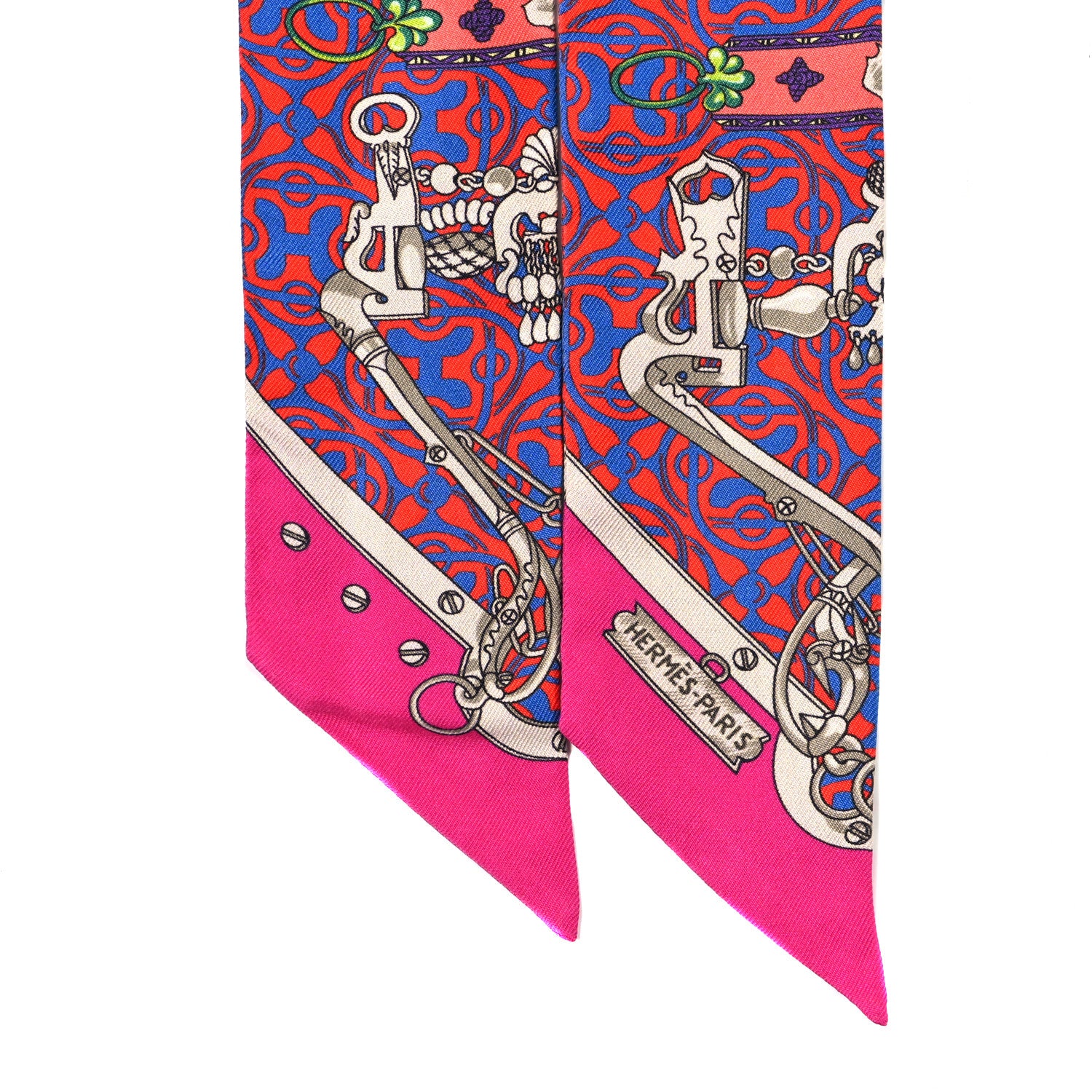 Hermes Silk Mors Et Gourmettes Remix Twilly Fuchsia Bleu Corail 2 of 4