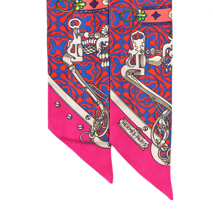 Hermes Silk Mors Et Gourmettes Remix Twilly Fuchsia Bleu Corail 2 of 4