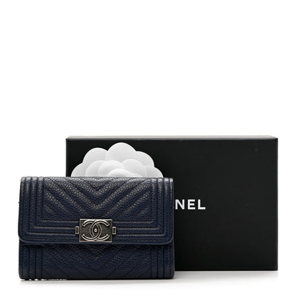 Chanel Caviar Chevron Quilted Boy Card Holder Wallet Navy Blue 8 of 8