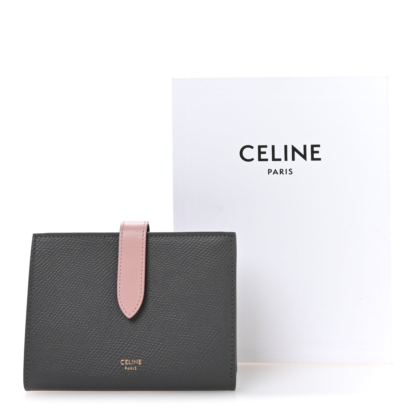 Grained Calfskin Medium Multifunction Strap Wallet Grey Vintage Pink