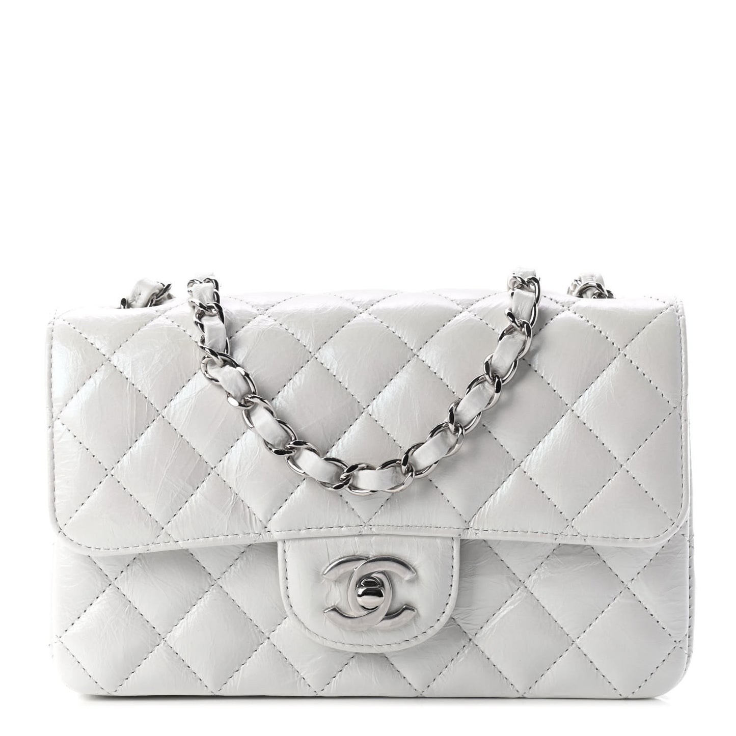 Calfskin Quilted Mini Rectangular Flap White
