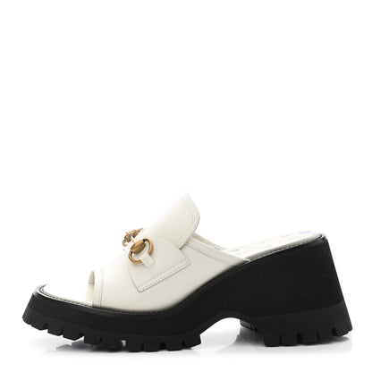 Gucci Cordovan Lux Womens Harald Horsebit Platform Slide Sandals 38 Dusty White 1 of 9