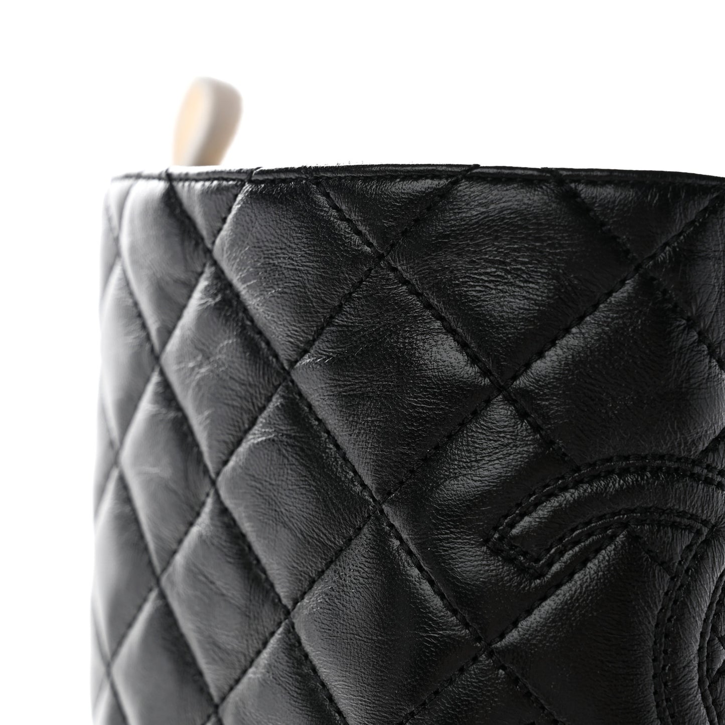 Velvet Lambskin Patent Cap Toe Quilted High Boots 38 White Black