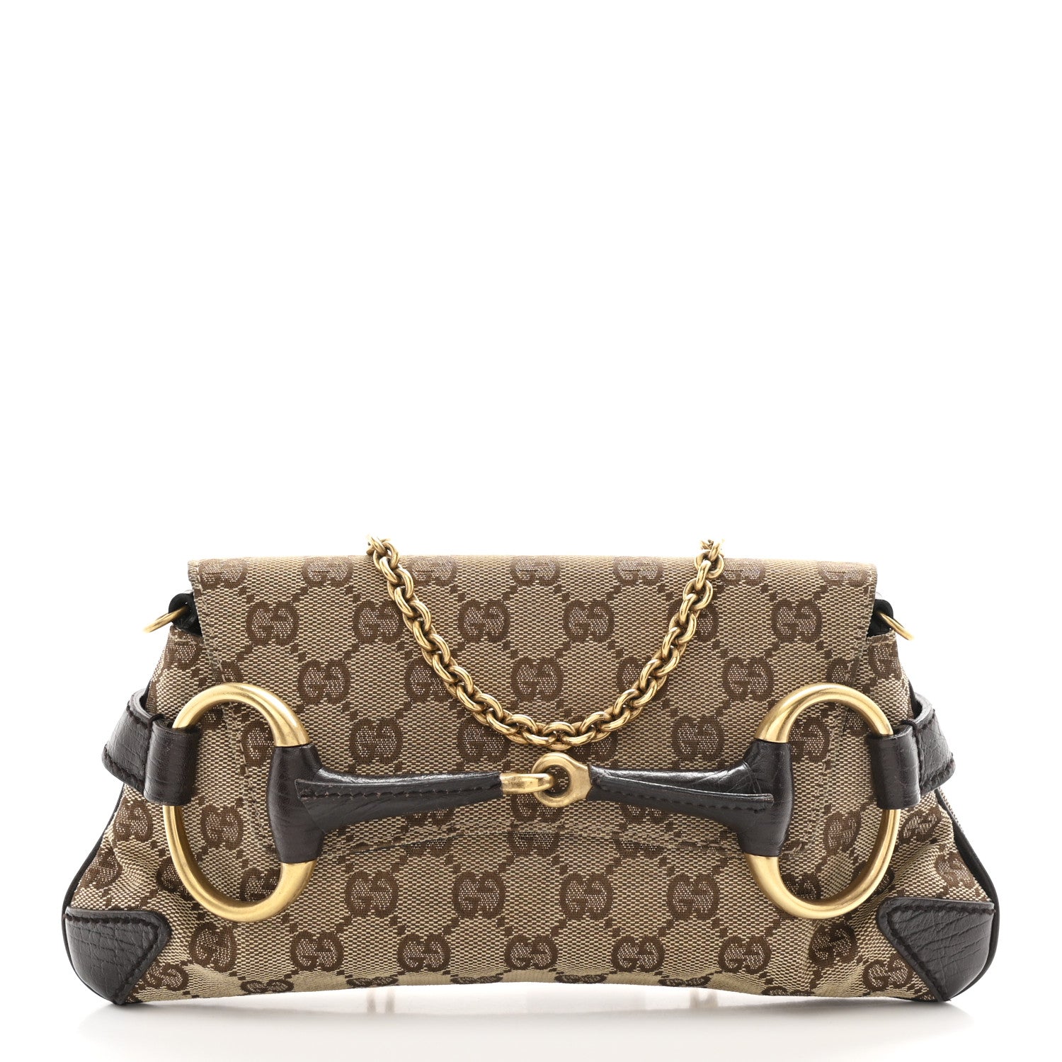 Gucci Monogram Horsebit Clutch Dark Brown 1 of 10