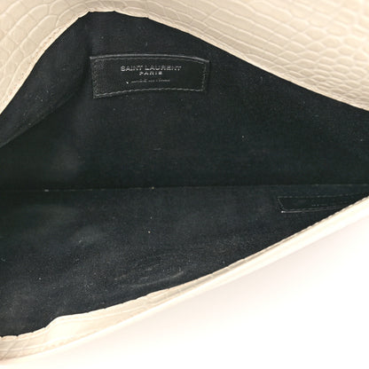 Saint Laurent Calfskin Crocodile Embossed Uptown Monogram Clutch Porcellana 5 of 14