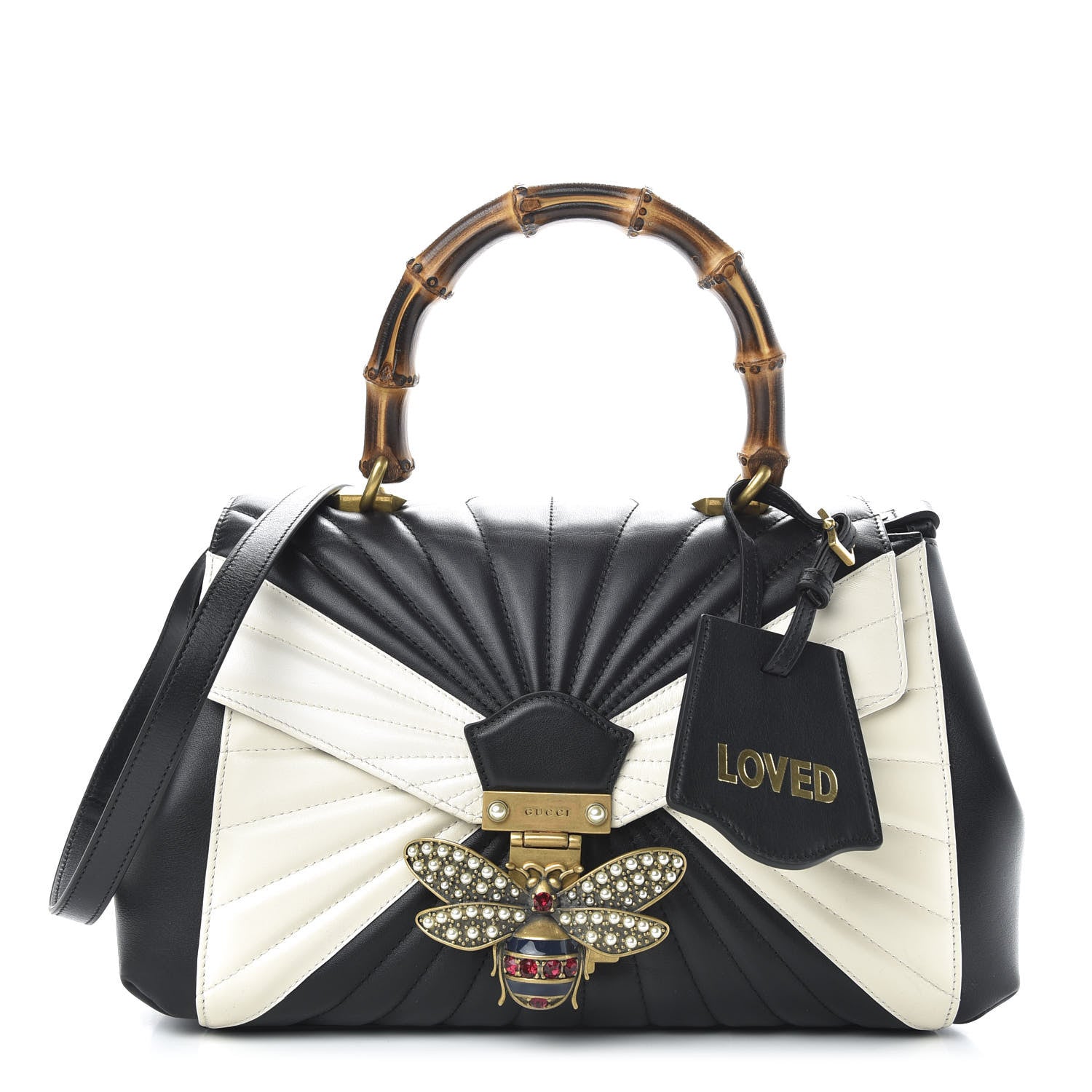 Gucci Calfskin Bamboo Trapuntata Queen Margaret Top Handle Bag Mystic White Black 1 of 11