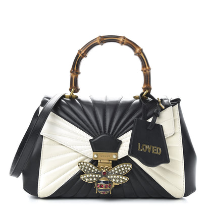 Gucci Calfskin Bamboo Trapuntata Queen Margaret Top Handle Bag Mystic White Black 1 of 11