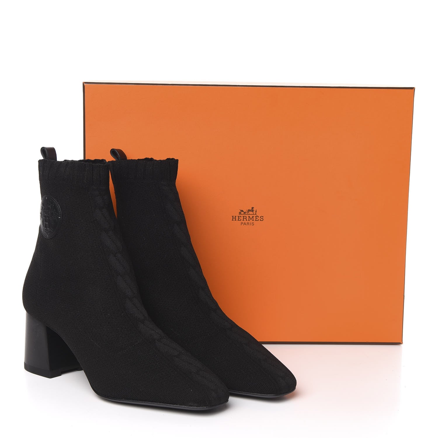 Hermes Knit Calfskin Volver Ankle Boots 38 Black 9 of 9