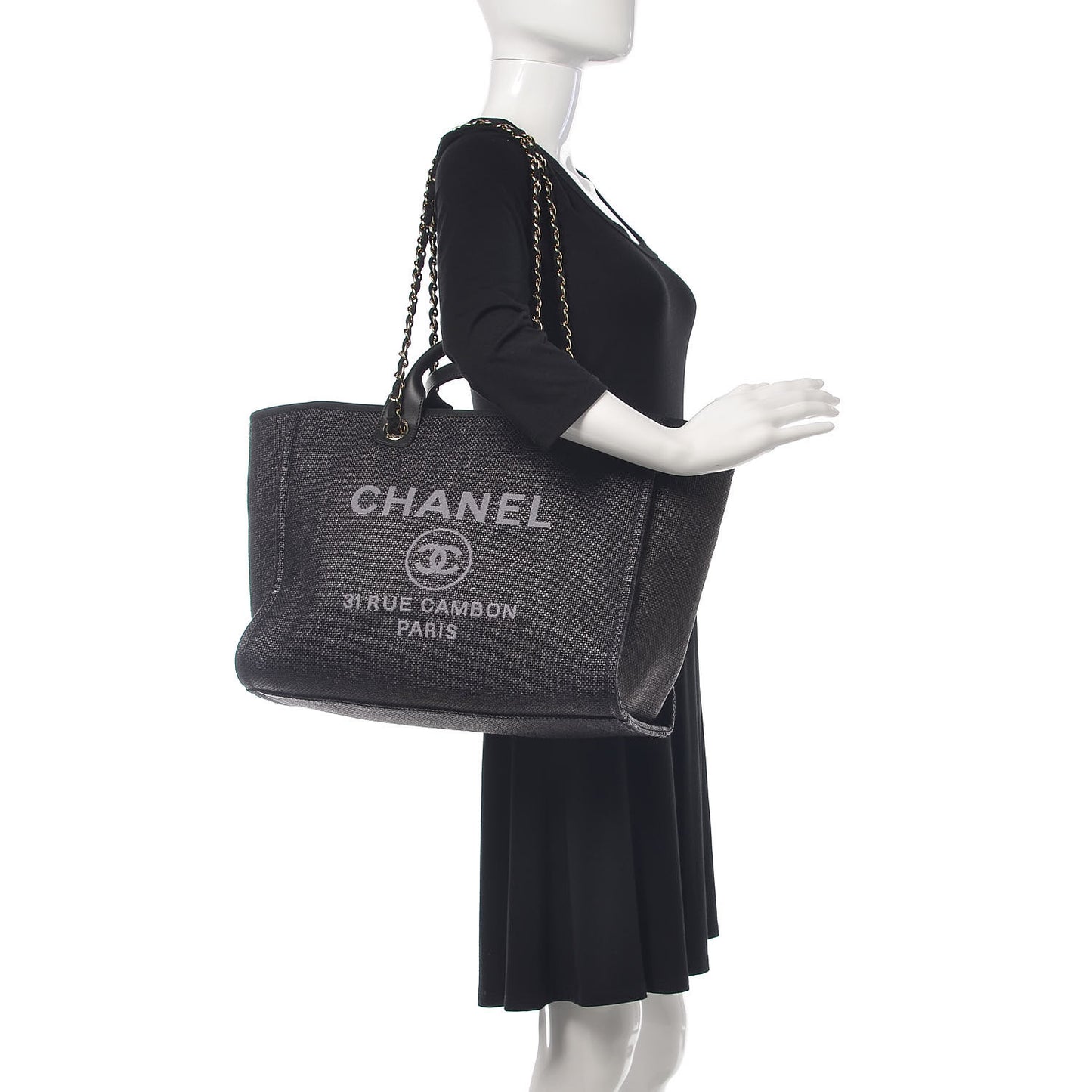 Woven Straw Raffia Large Deauville Tote Black