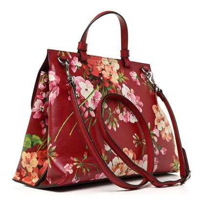Gucci Shangai Calfskin Blooms Print Medium Bamboo Daily Top Handle Bag Romantic Cerise Multicolor 3 of 13