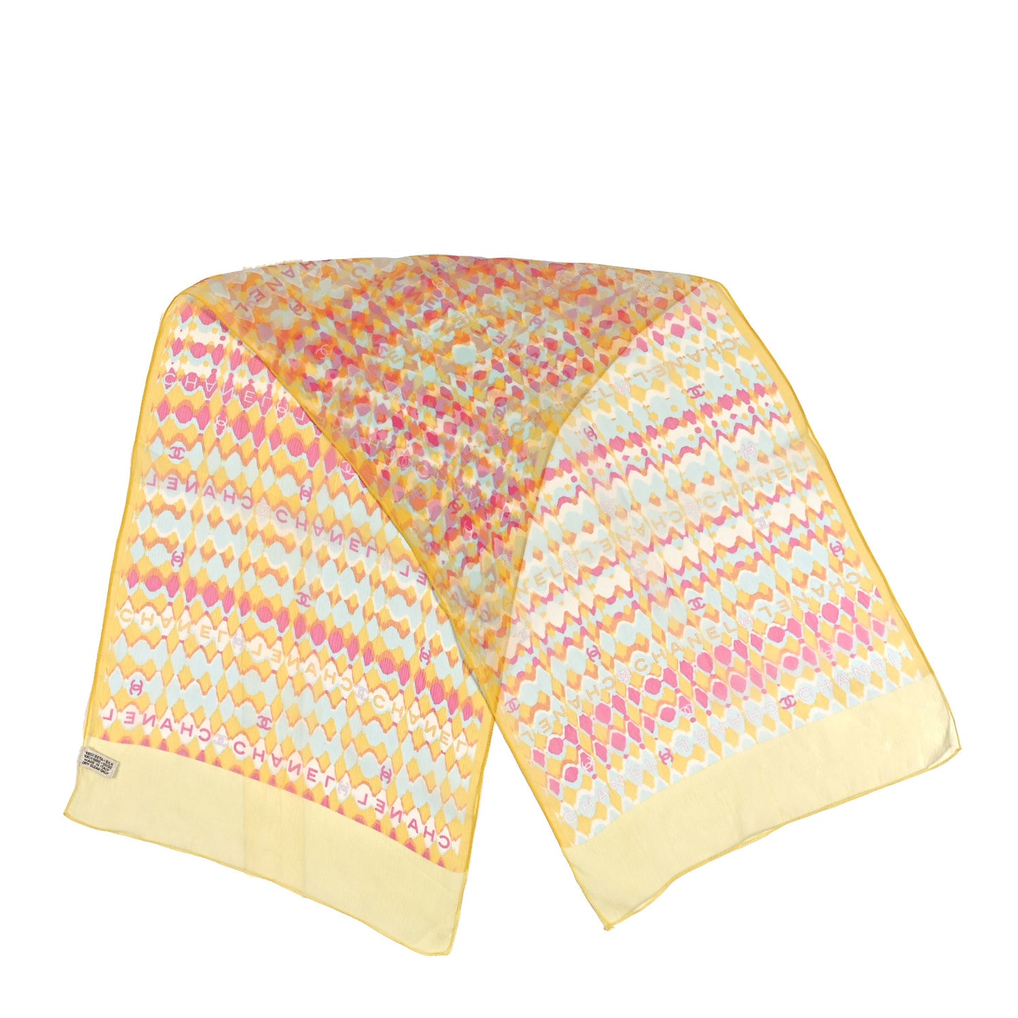 Silk Chiffon CC Scarf Yellow Pink