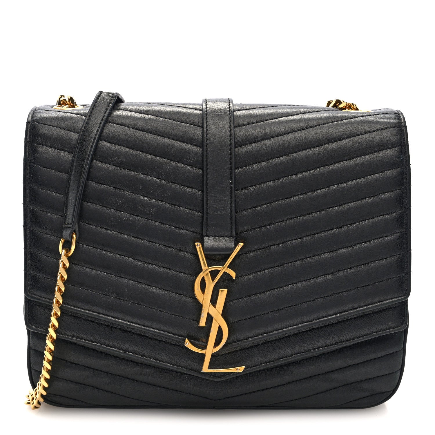 Saint Laurent Lambskin Matelasse Chevron Monogram Medium Sulpice Bag Black 1 of 9
