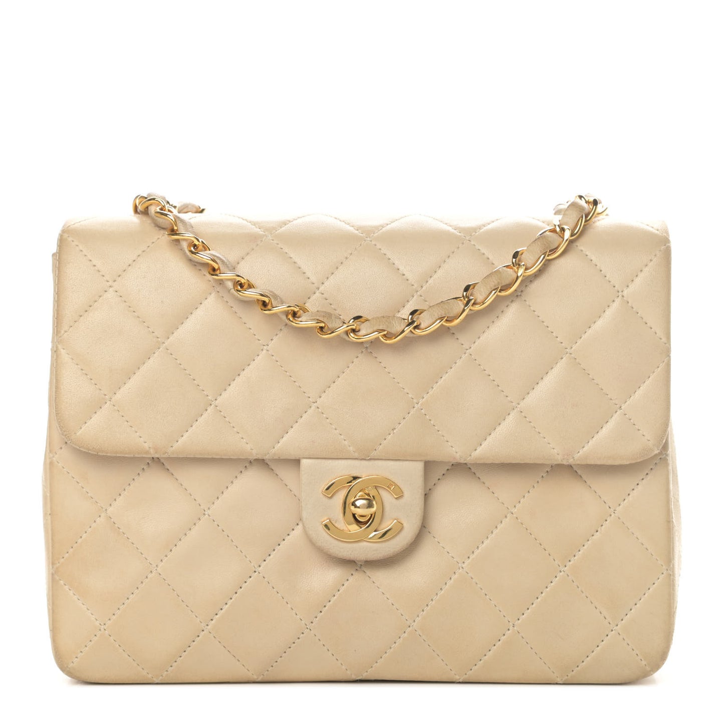 Lambskin Quilted Mini Square Flap Beige